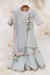 Buy_Minime Organics_Grey Cotton Tassels, Cut Work Mirror Embroidered Kurta Sharara Set _at_Aza_Fashions