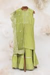 Buy_Minime Organics_Green Cotton Embroidery, Mirrors Straight Kurta Sharara Set _at_Aza_Fashions