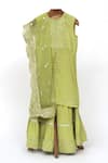 Shop_Minime Organics_Green Cotton Embroidery, Mirrors Straight Kurta Sharara Set _at_Aza_Fashions
