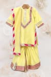 Buy_Minime Organics_Yellow , Satin Cut Work, Tassels, Embroidered Kurta Sharara Set _at_Aza_Fashions