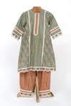 Shop_MINIME ORGANICS_Green Cotton Hand Block Printed Floral Kurta And Harem Pant Set _at_Aza_Fashions