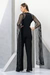 Shop_Eli Bitton_Black 60% Rayon Embroidered Crochet Sweetheart Lizette Cape Sleeve Jumpsuit _at_Aza_Fashions