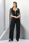 Buy_Eli Bitton_Black 60% Rayon Embroidered Crochet Sweetheart Lizette Cape Sleeve Jumpsuit _Online_at_Aza_Fashions