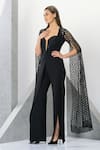 Shop_Eli Bitton_Black 60% Rayon Embroidered Crochet Sweetheart Lizette Cape Sleeve Jumpsuit _Online_at_Aza_Fashions