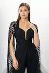 Eli Bitton_Black 60% Rayon Embroidered Crochet Sweetheart Lizette Cape Sleeve Jumpsuit _at_Aza_Fashions