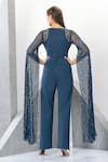 Shop_Eli Bitton_Blue 60% Rayon Embroidered Crochet Sweetheart Neck Lizette Cape Sleeve Jumpsuit _at_Aza_Fashions