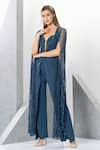 Shop_Eli Bitton_Blue 60% Rayon Embroidered Crochet Sweetheart Neck Lizette Cape Sleeve Jumpsuit _Online_at_Aza_Fashions