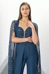 Eli Bitton_Blue 60% Rayon Embroidered Crochet Sweetheart Neck Lizette Cape Sleeve Jumpsuit _at_Aza_Fashions