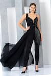 Buy_Eli Bitton_Black 60% Rayon Embroidered Sequin And Cut Dana Work Emily Draped Jumpsuit _at_Aza_Fashions