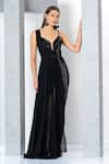 Eli Bitton_Black 60% Rayon Embroidered Sequin And Cut Dana Work Emily Draped Jumpsuit _Online_at_Aza_Fashions