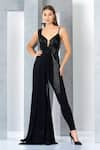 Buy_Eli Bitton_Black 60% Rayon Embroidered Sequin And Cut Dana Work Emily Draped Jumpsuit _Online_at_Aza_Fashions