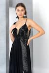 Eli Bitton_Black 60% Rayon Embroidered Sequin And Cut Dana Work Emily Draped Jumpsuit _at_Aza_Fashions