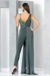 Shop_Eli Bitton_Green 60% Rayon Embroidered Sequin And Cut Dana Work Emily Draped Jumpsuit _at_Aza_Fashions