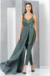 Buy_Eli Bitton_Green 60% Rayon Embroidered Sequin And Cut Dana Work Emily Draped Jumpsuit _Online_at_Aza_Fashions