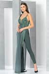 Shop_Eli Bitton_Green 60% Rayon Embroidered Sequin And Cut Dana Work Emily Draped Jumpsuit _Online_at_Aza_Fashions