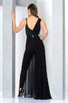 Shop_Eli Bitton_Black 60% Rayon Embroidered Bead Work Sweetheart Neck Batel Draped Jumpsuit _at_Aza_Fashions