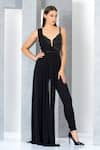 Eli Bitton_Black 60% Rayon Embroidered Bead Work Sweetheart Neck Batel Draped Jumpsuit _Online_at_Aza_Fashions