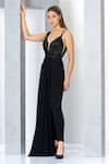 Buy_Eli Bitton_Black 60% Rayon Embroidered Bead Work Sweetheart Neck Batel Draped Jumpsuit _Online_at_Aza_Fashions