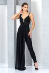 Shop_Eli Bitton_Black 60% Rayon Embroidered Bead Work Sweetheart Neck Batel Draped Jumpsuit _Online_at_Aza_Fashions