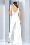 Shop_Eli Bitton_White 60% Rayon Embroidered Sequin And Cut Dana Work Emily Draped Jumpsuit _at_Aza_Fashions