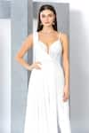 Eli Bitton_White 60% Rayon Embroidered Sequin And Cut Dana Work Emily Draped Jumpsuit _at_Aza_Fashions