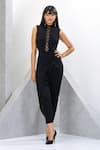 Buy_Eli Bitton_Black 97% Polyester Embroidered Bead And Cut Dana Work High Neck Panelled Jumpsuit _at_Aza_Fashions