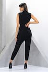 Shop_Eli Bitton_Black 97% Polyester Embroidered Bead And Cut Dana Work High Neck Panelled Jumpsuit _at_Aza_Fashions