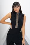 Shop_Eli Bitton_Black 97% Polyester Embroidered Bead And Cut Dana Work High Neck Draped Jumpsuit _Online_at_Aza_Fashions