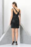 Shop_Eli Bitton_Black Polyester Net Embroidered Sequins Sweetheart Neck Short Dress With Cape _at_Aza_Fashions