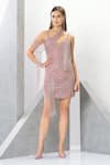 Buy_Eli Bitton_Pink Polyester Sequins, Crystals, Fringe Short Dress With Jewelled Cape _at_Aza_Fashions