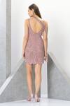 Shop_Eli Bitton_Pink Polyester Sequins, Crystals, Fringe Short Dress With Jewelled Cape _at_Aza_Fashions