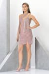 Buy_Eli Bitton_Pink Polyester Sequins, Crystals, Fringe Short Dress With Jewelled Cape _Online_at_Aza_Fashions