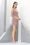 Shop_Eli Bitton_Pink Polyester Sequins, Crystals, Fringe Short Dress With Jewelled Cape _Online_at_Aza_Fashions