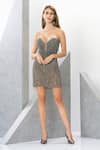 Buy_Eli Bitton_Grey Polyester Net Embroidered Sequins Sweetheart Michelle Work Short Dress _at_Aza_Fashions