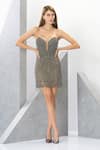 Buy_Eli Bitton_Grey Polyester Net Embroidered Sequins Sweetheart Michelle Work Short Dress _Online_at_Aza_Fashions