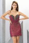 Shop_Eli Bitton_Fuchsia Polyester Net Embroidered Sequins Michelle Fringed Short Dress _Online_at_Aza_Fashions