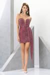 Buy_Eli Bitton_Fuchsia Polyester Net Embroidered Sequins Sweetheart Neck Work Short Dress _at_Aza_Fashions