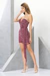 Shop_Eli Bitton_Fuchsia Polyester Net Embroidered Sequins Sweetheart Neck Work Short Dress _Online_at_Aza_Fashions