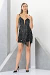 Buy_Eli Bitton_Black Polyester, Net Sequins, Fringe, Crystals Sweetheart Neck Designer Dress _at_Aza_Fashions