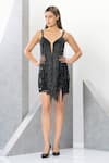 Buy_Eli Bitton_Black Polyester, Net Sequins, Fringe, Crystals Sweetheart Neck Designer Dress _Online_at_Aza_Fashions