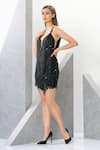 Shop_Eli Bitton_Black Polyester, Net Sequins, Fringe, Crystals Sweetheart Neck Designer Dress _Online_at_Aza_Fashions