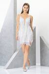 Buy_Eli Bitton_White Polyester, Lycra Sequins, Fringe, Crystals Galita Embroidered Short Dress _at_Aza_Fashions