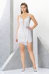 Eli Bitton_White Polyester, Lycra Sequins, Fringe, Crystals Galita Embroidered Short Dress _Online_at_Aza_Fashions