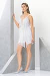 Shop_Eli Bitton_White Polyester, Lycra Sequins, Fringe, Crystals Galita Embroidered Short Dress _Online_at_Aza_Fashions