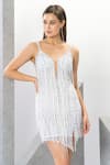 Eli Bitton_White Polyester, Lycra Sequins, Fringe, Crystals Galita Embroidered Short Dress _at_Aza_Fashions