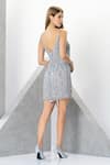 Shop_Eli Bitton_Silver Polyester Net Embroidered Sequins Galita Short Dress With Cape _at_Aza_Fashions