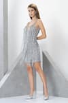 Shop_Eli Bitton_Silver Polyester Net Embroidered Sequins Galita Short Dress With Cape _Online_at_Aza_Fashions