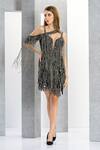 Buy_Eli Bitton_Black Polyester, Lycra Sequins, Fringe Galita Dress With Jewelled Cape _at_Aza_Fashions