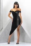 Buy_Eli Bitton_Black Net, Polyester One Shoulder Chain Fringes Asymmetric Dress _Online_at_Aza_Fashions