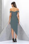 Shop_Eli Bitton_Green Net, Polyester One Shoulder Chain Fringes Embroidered Asymmetric Dress _at_Aza_Fashions
